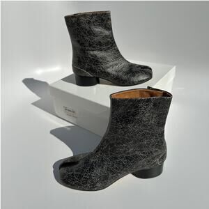 Maison Martin Margiela Tabi Ankle Boots Black Crinkle Leather 3cm 1.1" Heel S 37